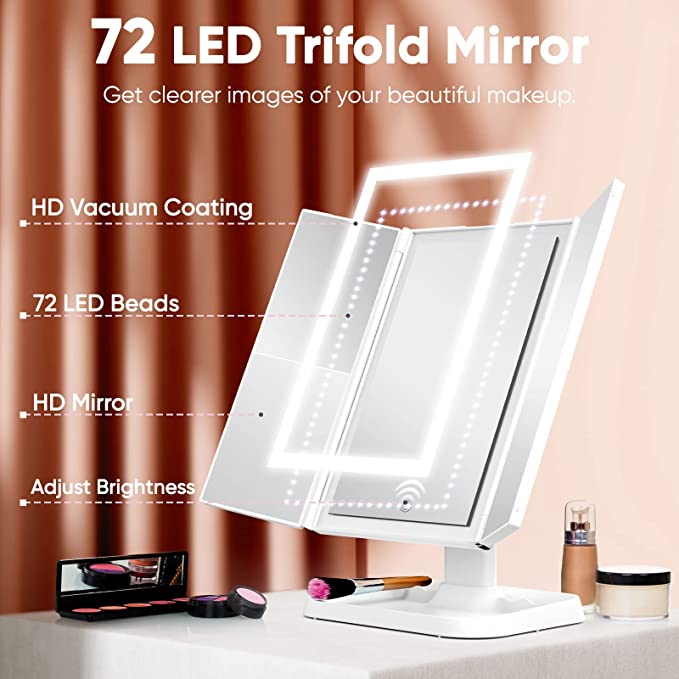 LunaGlow™ Trifold LED Makeup Mirror